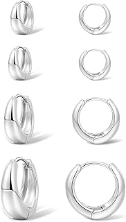 Foxgirl Chunky Huggie Hoop Earrings 4-Pack Silver